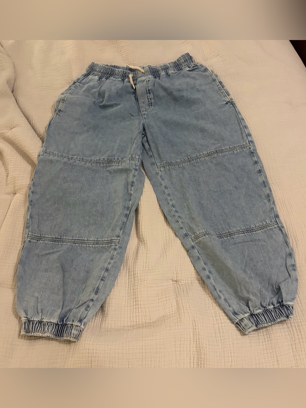 Zara Light Wash Denim Jogger Pants - Elastic Waist & Elastic Ankles - SZ XL